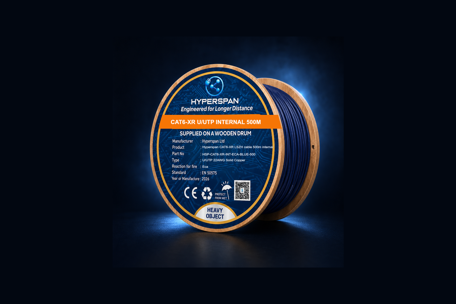 Hyperspan XR Cat6A XR Internal LSZH F/UTP Dca-s1,d1,a1 500 m Blue