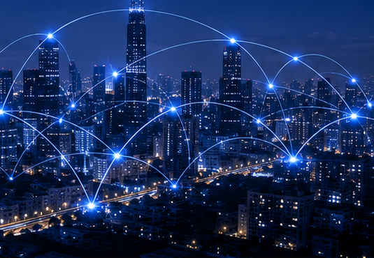 Global network connectivity cityscape