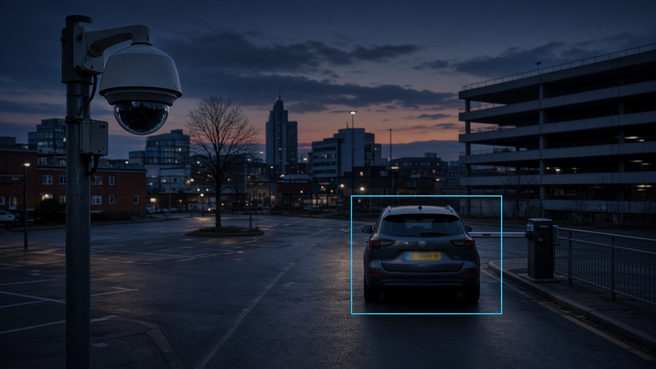 Street and car park camera marking a vehicle for ANPR