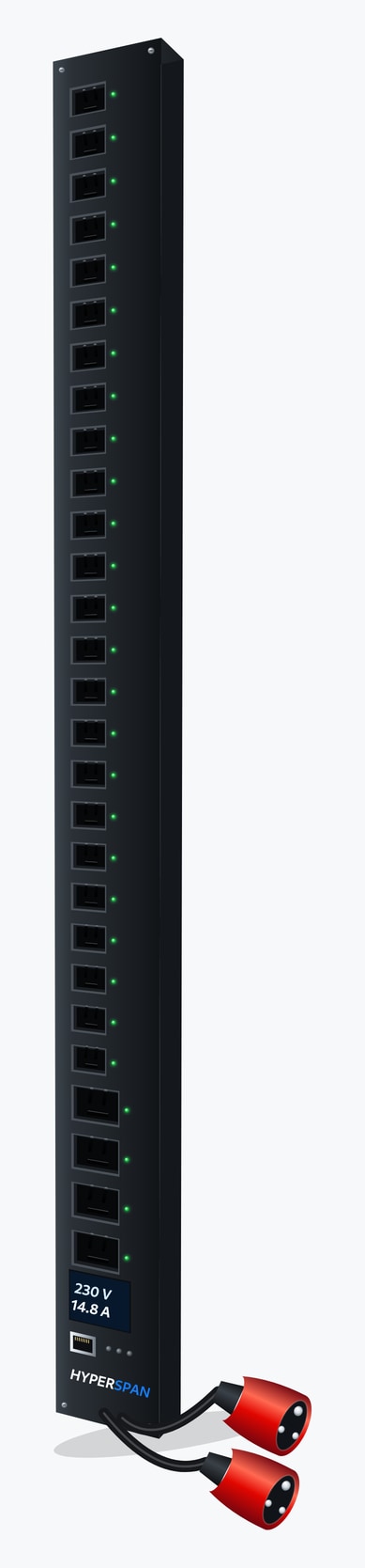 Power™ Dual-feed vertical PDU, 24 × IEC C13 and 4 × IEC C19 sockets, two IEC 60309 32 A red commando inlets 24 × C13 + 4 × C19