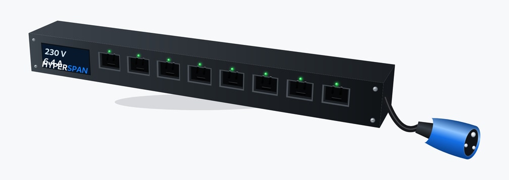 Power™ Intelligent 1U PDU, 8 × IEC C13 sockets, networked metering and switching, IEC 60309 16 A blue commando inlet 8 × C13