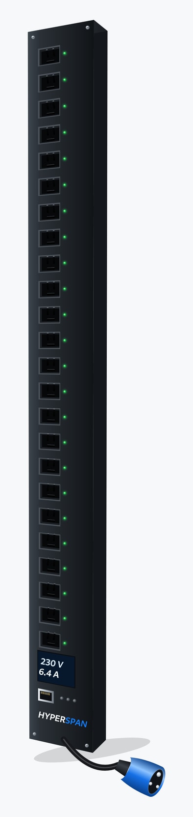 Power™ Intelligent vertical PDU, 24 × IEC C13 sockets, networked metering and switching, IEC 60309 16 A blue commando inlet 24 × C13