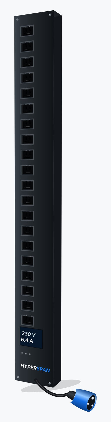 Power™ Metered vertical PDU, 20 × IEC C13 sockets, local display, IEC 60309 16 A blue commando inlet 20 × C13