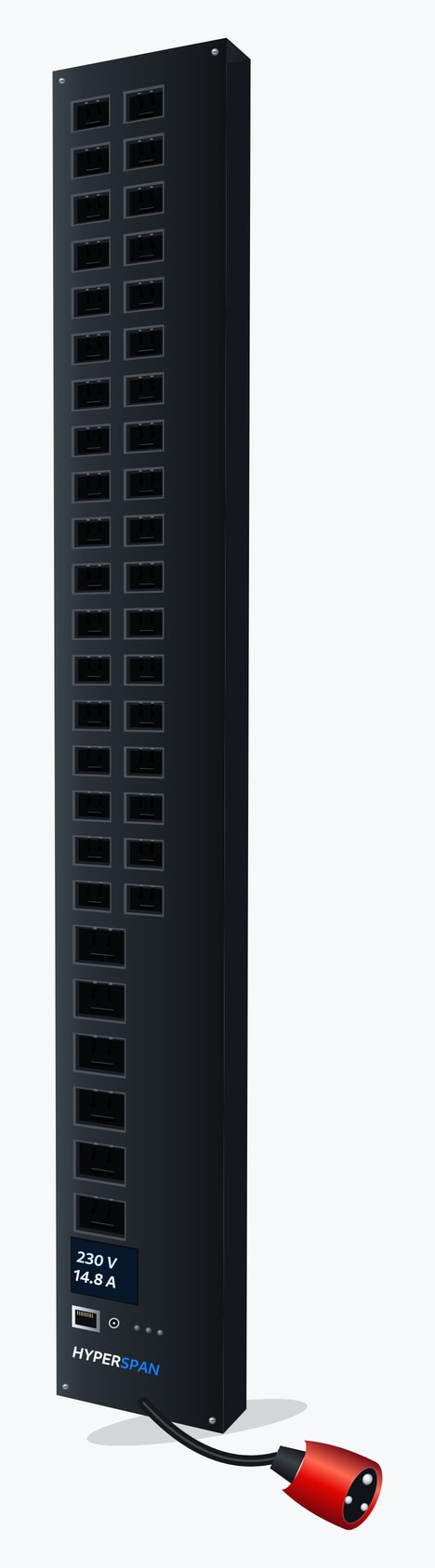 Power™ Sense vertical PDU, 36 × IEC C13 and 6 × IEC C19 locking outlets, inlet display, IEC 60309 32 A red commando, 3 m cord 36 × C13 + 6 × C19