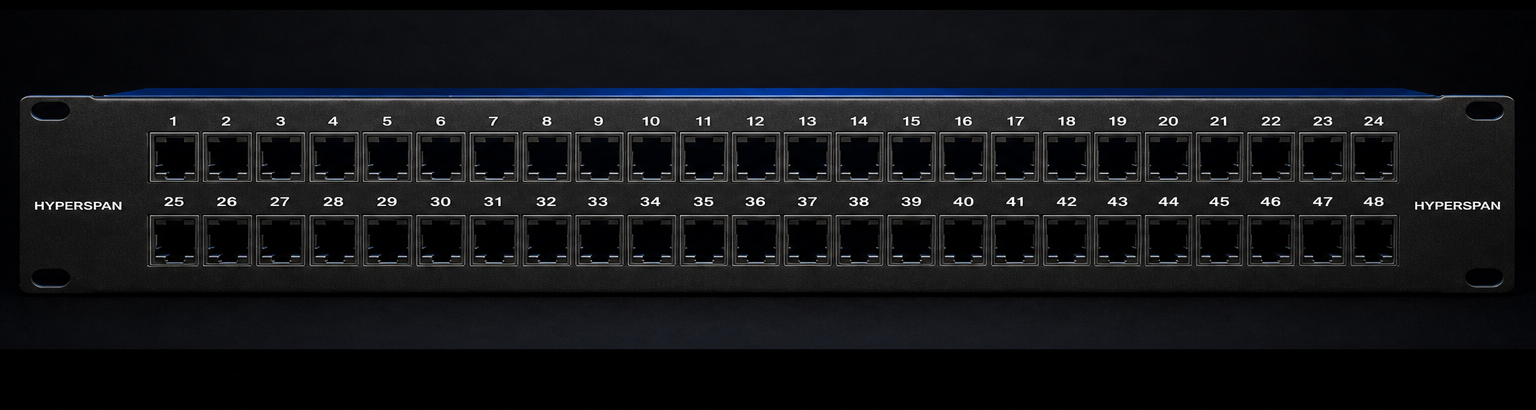 Hyperspan Rack™ high-density 48-port unloaded keystone panel in 1U