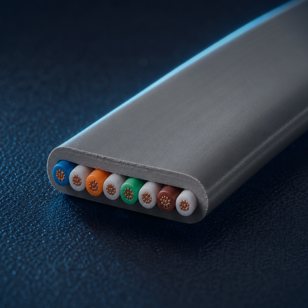 Flat 4-pair telephone cable with eight conductors